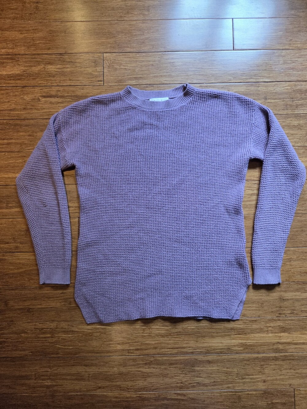 Kersh Merino Wool Blend Waffle Knit Sweater Dusty Mauve Lilac Crewneck Soft Girl